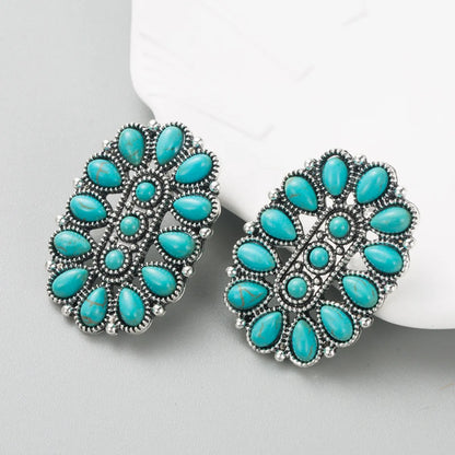 Women's Fashion Geometric Alloy Earrings Inlaid Turquoise Alloy Turquoise Stud Earrings