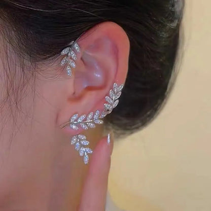 Women'S Fashion Geometric Leaves Alloy Rhinestones Earrings Rhinestone Plating Metal Clip&Cuff Earrings