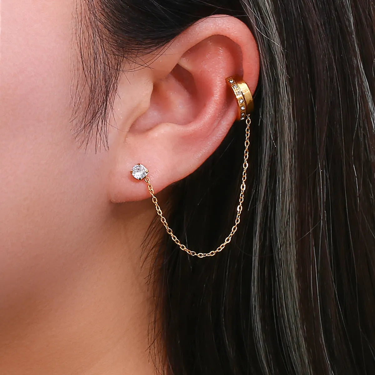 Fashion Geometric Geometry Plating Metal 304 Stainless Steel Zircon 18K Gold Plated Earrings