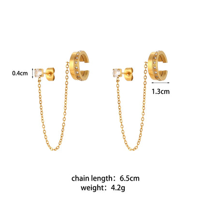 Fashion Geometric Geometry Plating Metal 304 Stainless Steel Zircon 18K Gold Plated Earrings