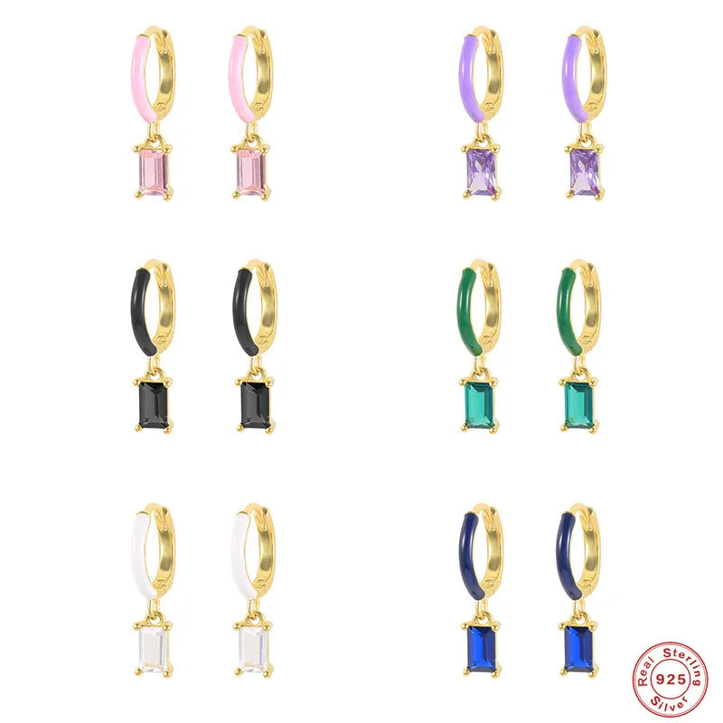 Women'S Fashion Geometric Sterling Silver Artificial Gemstones Earrings Gold Plated 925 Silver Earrings