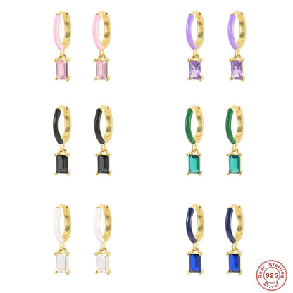 Women'S Fashion Geometric Sterling Silver Artificial Gemstones Earrings Gold Plated 925 Silver Earrings