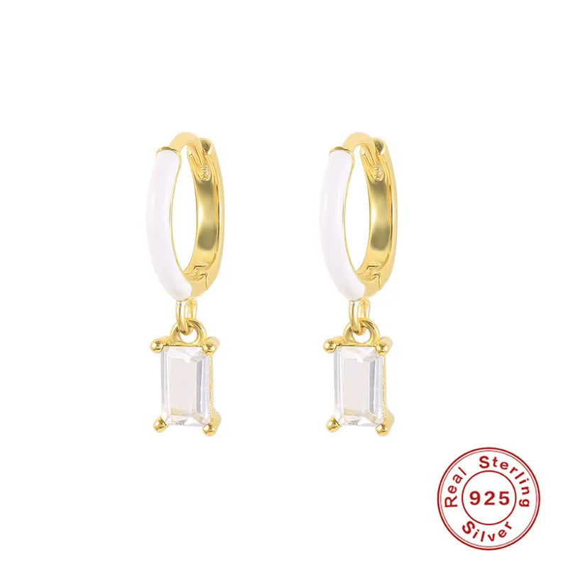 Women'S Fashion Geometric Sterling Silver Artificial Gemstones Earrings Gold Plated 925 Silver Earrings