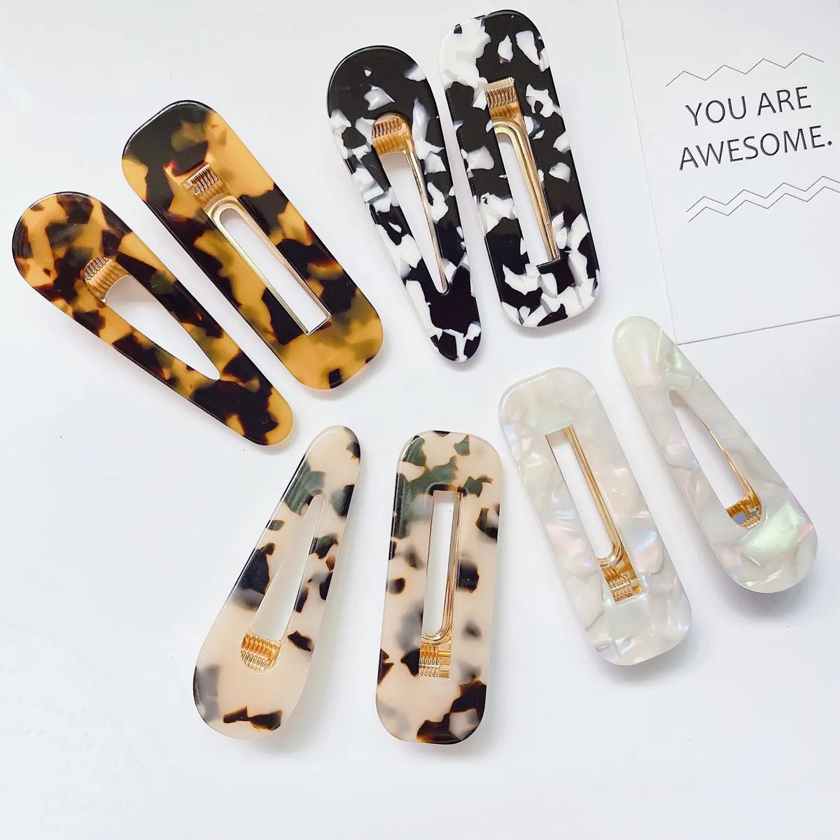 Women'S Fashion Geometric Water Droplets Leopard Resin Cellulose Acetate Sheet Headwear Hair Clip