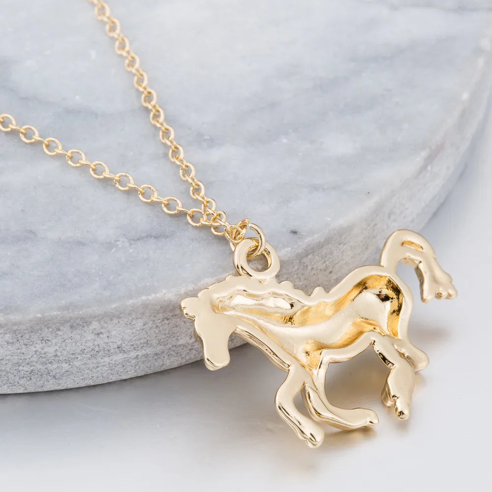 Wholesale Fashion Korean Style  Horse Copper Plating Gold Plated Silver Plated Pendant Necklace