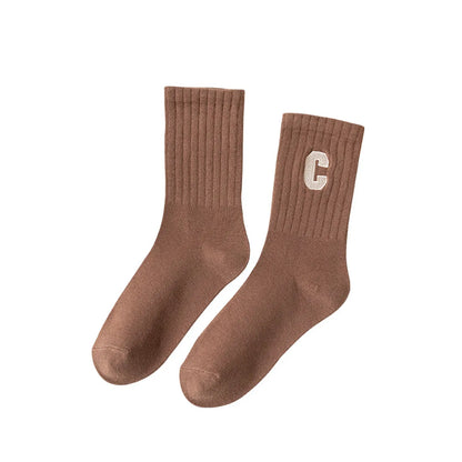 Women'S Fashion Letter Solid Color Cotton Crew Socks A Pair