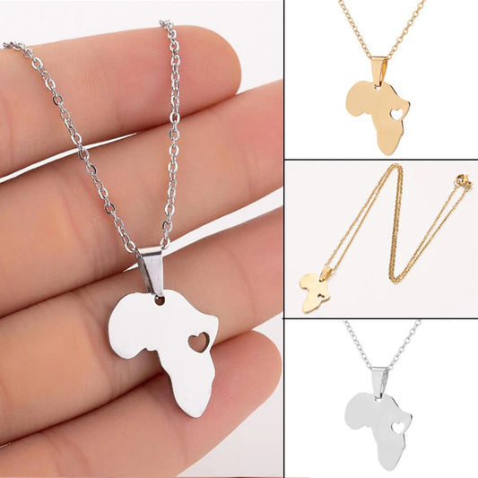 Women's Fashion Map Stainless Steel Pendant Necklace Plating Stainless Steel Necklaces