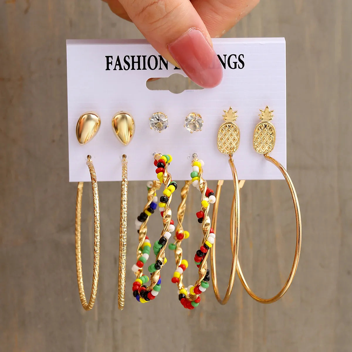 Women's Fashion Round Pineapple Alloy Earrings Metal Artificial Crystal Earrings