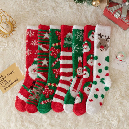 Women'S Fashion Santa Claus Snowman Elk Polyester Coral Fleece Embroidery Ankle Socks