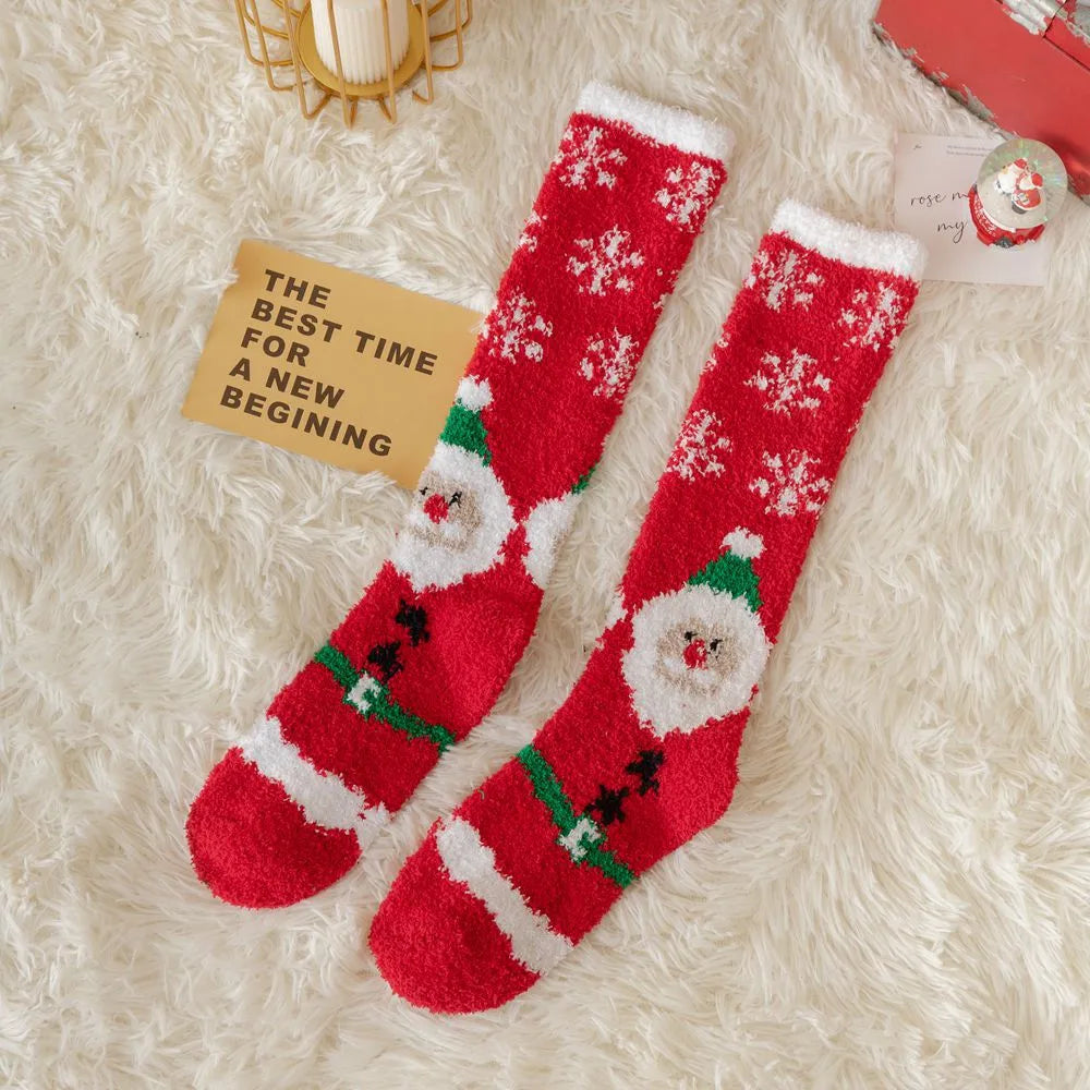 Women'S Fashion Santa Claus Snowman Elk Polyester Coral Fleece Embroidery Ankle Socks