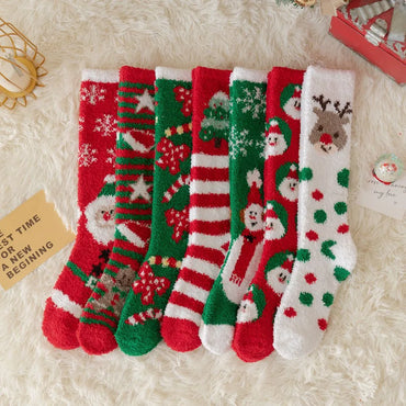 Women'S Fashion Santa Claus Snowman Elk Polyester Coral Fleece Embroidery Ankle Socks