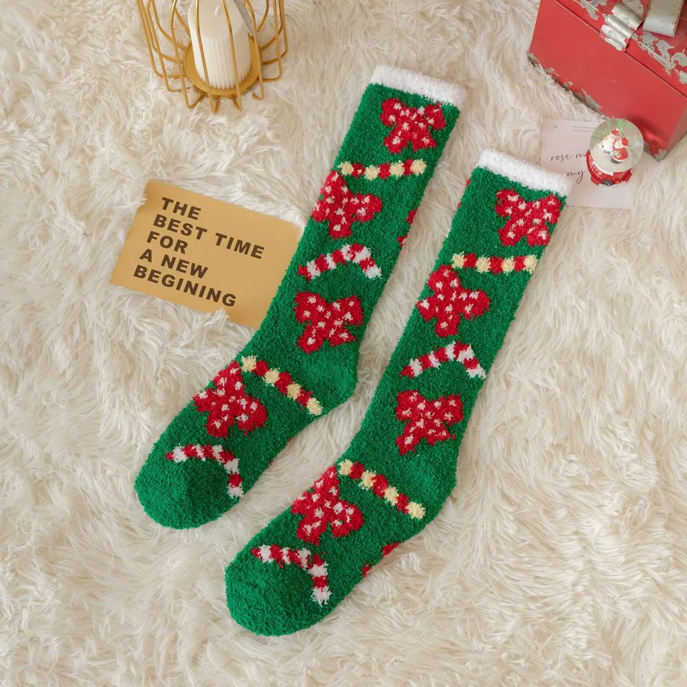 Women'S Fashion Santa Claus Snowman Elk Polyester Coral Fleece Embroidery Ankle Socks