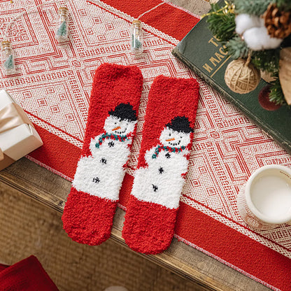 Women'S Fashion Santa Claus Snowman Snowflake Coral Fleece Jacquard Crew Socks