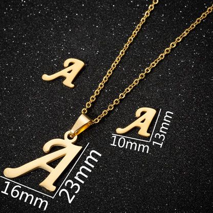 Women's Fashion Simple Style Letter Stainless Steel Pendant Necklace Ear Studs Plating Jewelry Sets