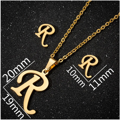 Women's Fashion Simple Style Letter Stainless Steel Pendant Necklace Ear Studs Plating Jewelry Sets