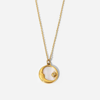 Fashion Simple Style Sun Moon Stainless Steel Plating Zircon Necklace