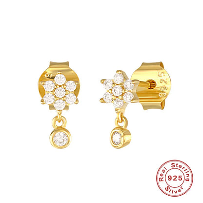 Women'S Fashion Snowflake Sterling Silver Zircon Ear Studs Gold Plated 925 Silver Earrings