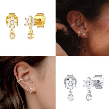 Women'S Fashion Snowflake Sterling Silver Zircon Ear Studs Gold Plated 925 Silver Earrings