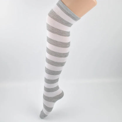 Women'S Fashion Stripe Polyester Over The Knee Socks 2 Pieces