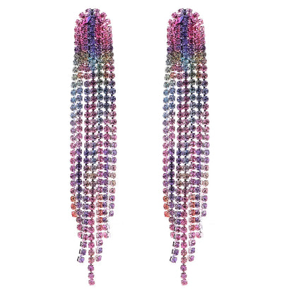 Women's Fashion Tassel Gradient Color Alloy Earrings Diamond Artificial Rhinestones Drop Earrings