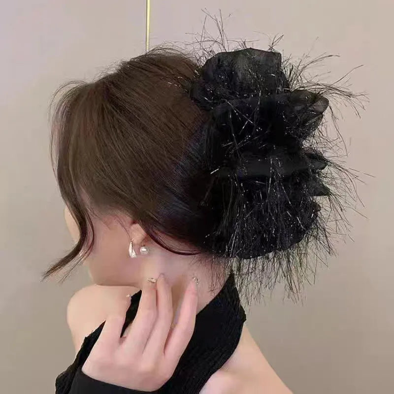 Women'S French Style Sweet Bow Knot Plastic Raw Hem Tassel Hair Claws