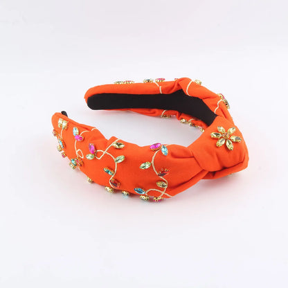 Women'S Glam Shiny Solid Color Cloth Inlay Rhinestones Hair Band