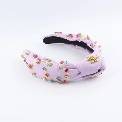 Women'S Glam Shiny Solid Color Cloth Inlay Rhinestones Hair Band