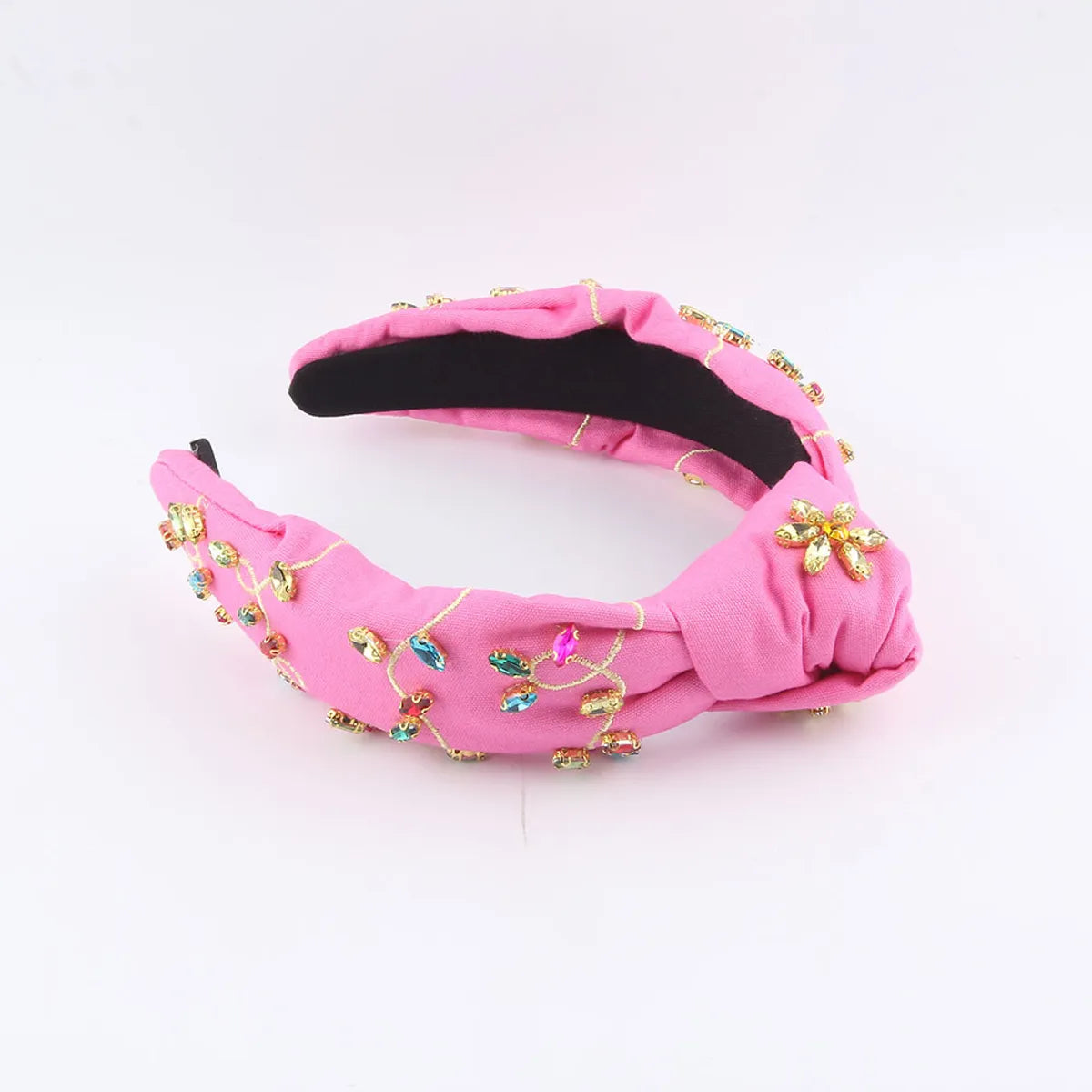 Women'S Glam Shiny Solid Color Cloth Inlay Rhinestones Hair Band