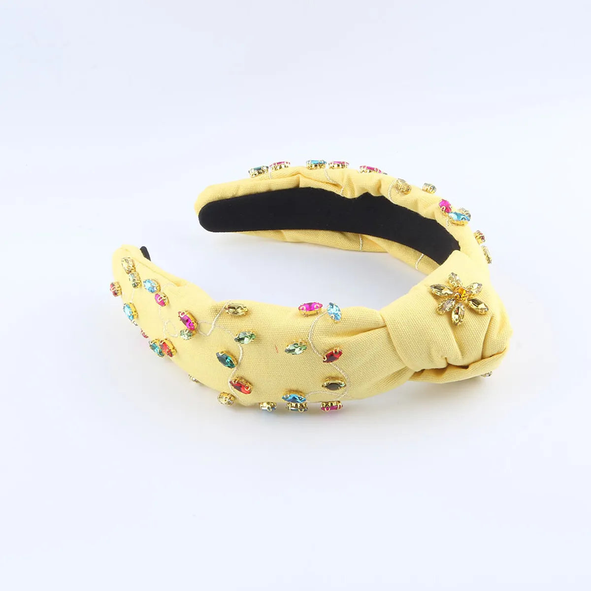 Women'S Glam Shiny Solid Color Cloth Inlay Rhinestones Hair Band