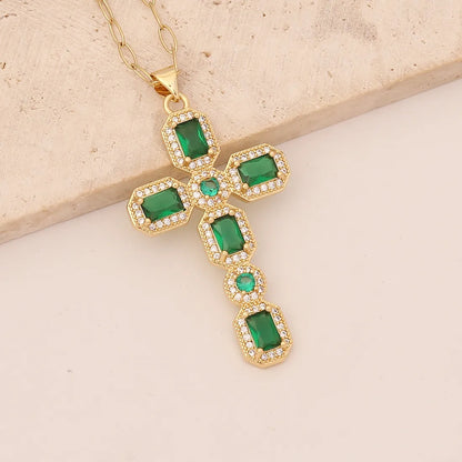 Hip-Hop Cross Copper Inlaid Zircon Necklace