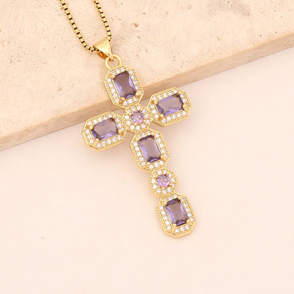 Hip-Hop Cross Copper Inlaid Zircon Necklace