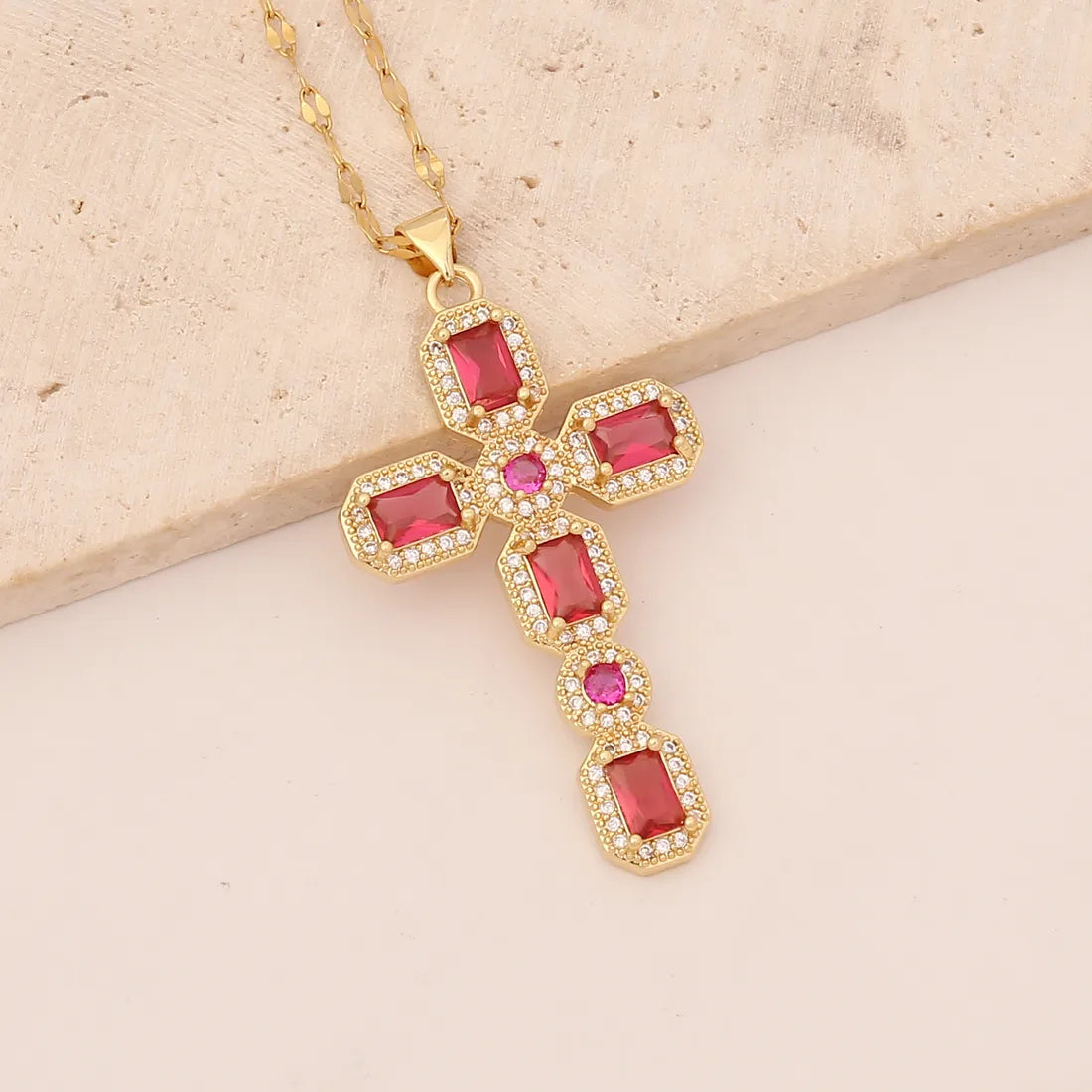 Hip-Hop Cross Copper Inlaid Zircon Necklace