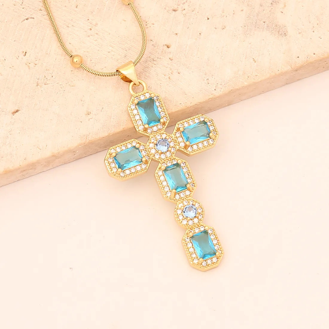 Hip-Hop Cross Copper Inlaid Zircon Necklace