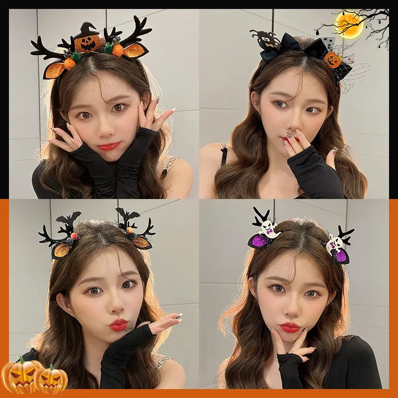 Women'S Hip-Hop Funny Halloween Pattern Pumpkin Alloy Mixed Materials Hair Clip Hair Band