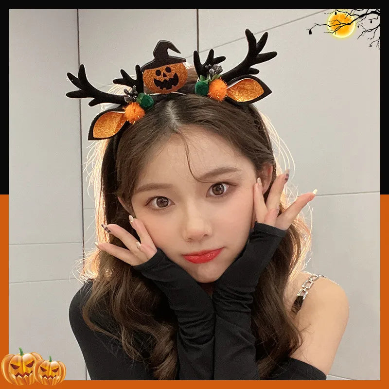 Women'S Hip-Hop Funny Halloween Pattern Pumpkin Alloy Mixed Materials Hair Clip Hair Band