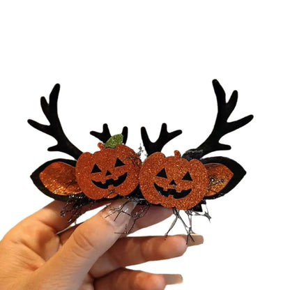 Women'S Hip-Hop Funny Halloween Pattern Pumpkin Alloy Mixed Materials Hair Clip Hair Band