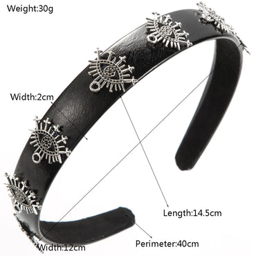 Women'S Hip-Hop Rock Triangle Hexagonal Devil'S Eye Pu Leather Alloy Hair Band