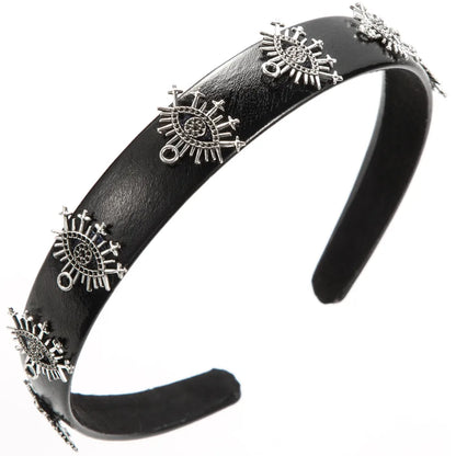 Women'S Hip-Hop Rock Triangle Hexagonal Devil'S Eye Pu Leather Alloy Hair Band