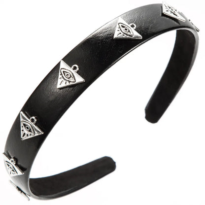 Women'S Hip-Hop Rock Triangle Hexagonal Devil'S Eye Pu Leather Alloy Hair Band