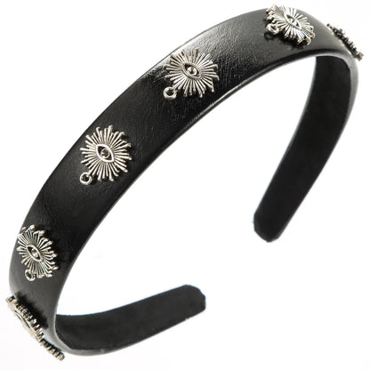 Women'S Hip-Hop Rock Triangle Hexagonal Devil'S Eye Pu Leather Alloy Hair Band