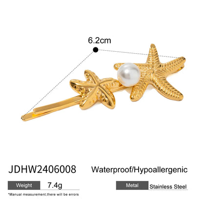 Women'S IG Style Marine Style Starfish Flower Shell 304 Stainless Steel Inlay Pearl Hair Clip Insert Comb