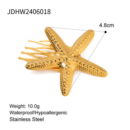 Women'S IG Style Marine Style Starfish Flower Shell 304 Stainless Steel Inlay Pearl Hair Clip Insert Comb