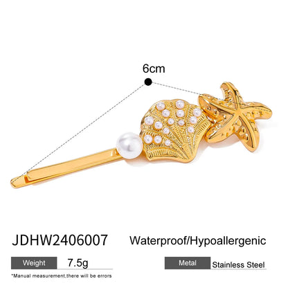 Women'S IG Style Marine Style Starfish Flower Shell 304 Stainless Steel Inlay Pearl Hair Clip Insert Comb