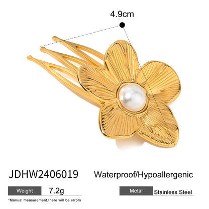 Women'S IG Style Marine Style Starfish Flower Shell 304 Stainless Steel Inlay Pearl Hair Clip Insert Comb