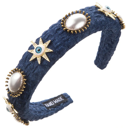 Women'S IG Style Novelty Modern Style Devil'S Eye Alloy Cloth Inlay Artificial Pearls Rhinestones Hair Band