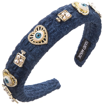 Women'S IG Style Novelty Modern Style Devil'S Eye Heart Shape Alloy Cloth Inlay Artificial Pearls Rhinestones Hair Band