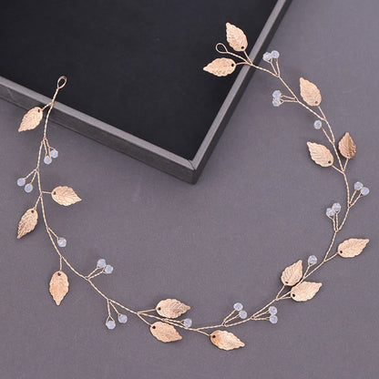 Women'S IG Style Shiny Leaves Flower Iron Pearl Inlay Rhinestones Hair Band