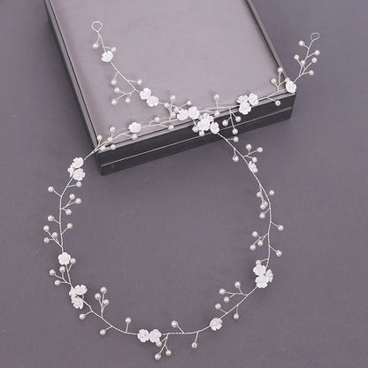 Women'S IG Style Shiny Leaves Flower Iron Pearl Inlay Rhinestones Hair Band