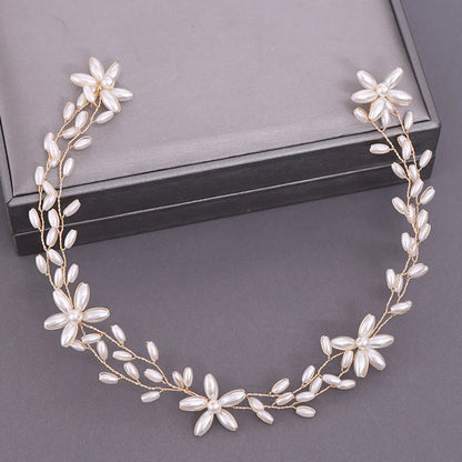 Women'S IG Style Shiny Leaves Flower Iron Pearl Inlay Rhinestones Hair Band