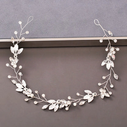 Women'S IG Style Shiny Leaves Flower Iron Pearl Inlay Rhinestones Hair Band